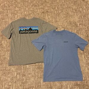 Patagonia adult tshirts size Small, gray & blue, bundle of 2